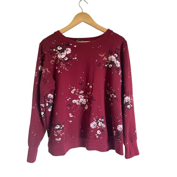 TORRID 2X Red Floral Crewneck Ponte  Sweatshirt Long Sleeve Cropped - Picture 2 of 12